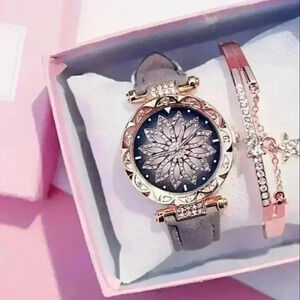 Rhinestone watch h and bracelet set